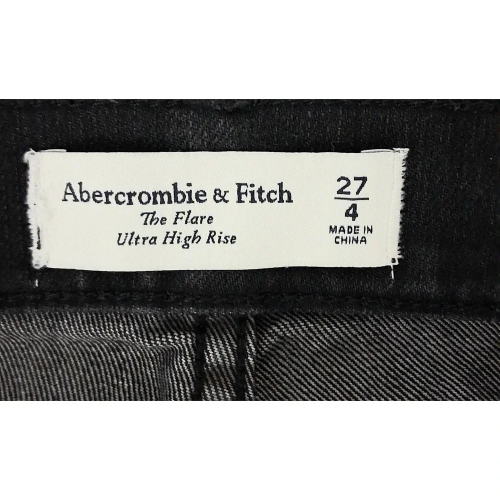 Abercrombie Fitch Jeans Women's 27 Black Flare High Rise Pockets Hippie Bohemian
